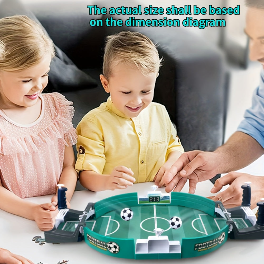 Interactive tabletop soccer game for kids including 5 balls, made of plastic. Perfect gift for Valentine's Day, Easter, birthdays. Suitable for ages 3 and up.