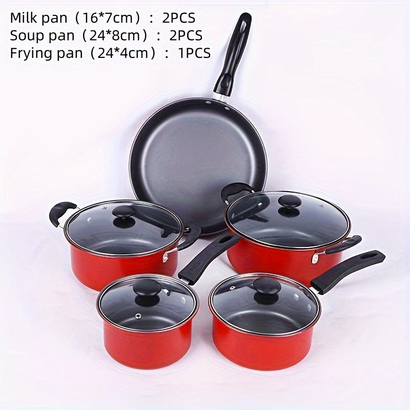 Set of 5 Red Enamel Cookware Pieces - Non-Stick, Great for Home or Restaurant Cooking - Perfect Present for the Holidays