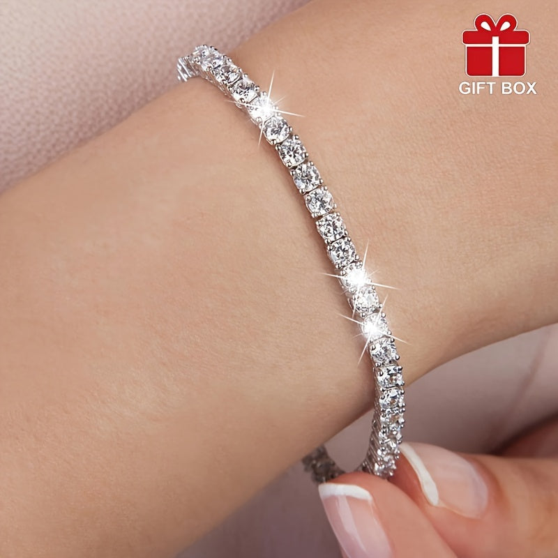 One piece of elegant titanium steel jewelry for women with a 14K golden plated tennis bracelet featuring synthetic cubic zirconia. Perfect for daily or festival wear, this piece makes for an ideal Mother's Day gift and comes in a gift box.