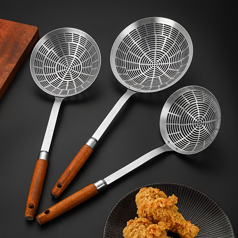 Bestseller: Stainless Steel Deep Fry Strainer Spoon - Perfect for Draining Oil from Noodles and Dumplings, Anti-Scald Design