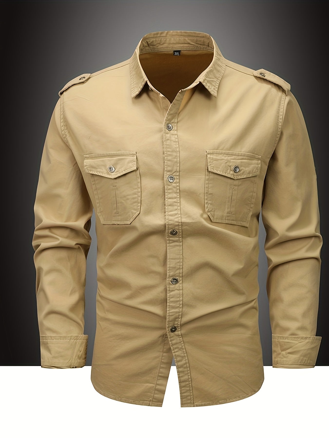 Mens vintage style cotton shirt with chest flap pockets, ideal for outdoor activities or parties.