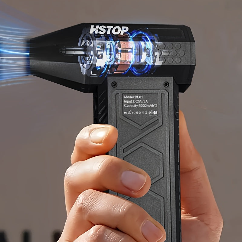 The HSTOP USB Rechargeable Mini Jet Fan is equipped with a 10000mAh Lithium Battery, making it perfect for both indoor and outdoor use. This Portable Compressed Air Duster is a powerful and multi-functional Electric Dust Blower, ideal for BBQ Ignition