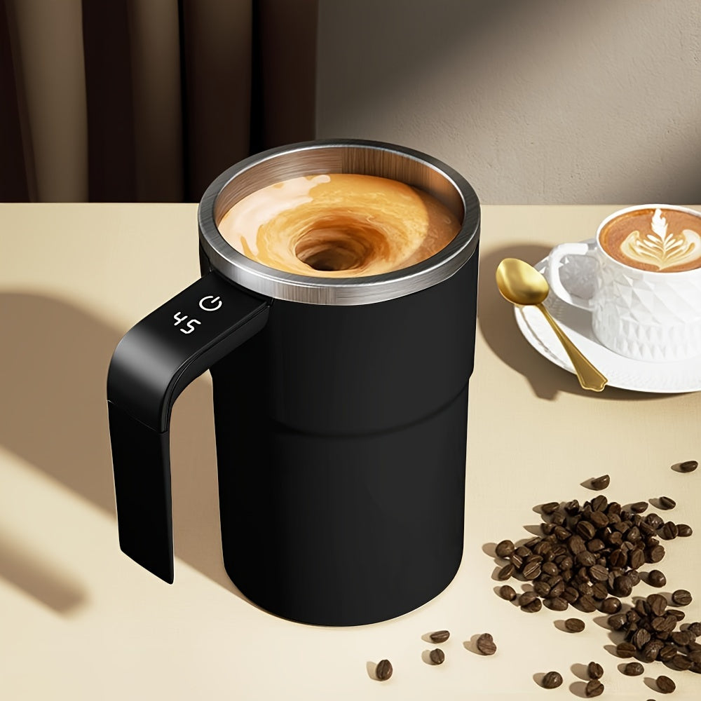 Innovative Self-Stirring Coffee Mug with Temperature Display - made from premium 304 Stainless Steel, USB rechargeable, includes Auto-Off function for effortless heat retention. Ideal for both office use and camping trips, constructed with Food-Safe