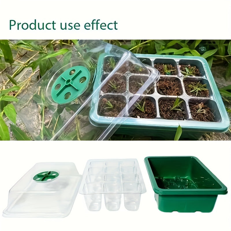 5-piece plastic germination tray set with adjustable vents for vegetables, flowers, and succulents. Reusable and breathable, includes plaid accessory and special function features.