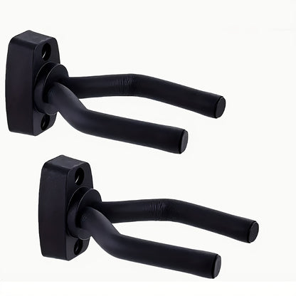 Adjustable black foam steel guitar wall hooks for displaying instruments of all sizes - space-saving and safe.