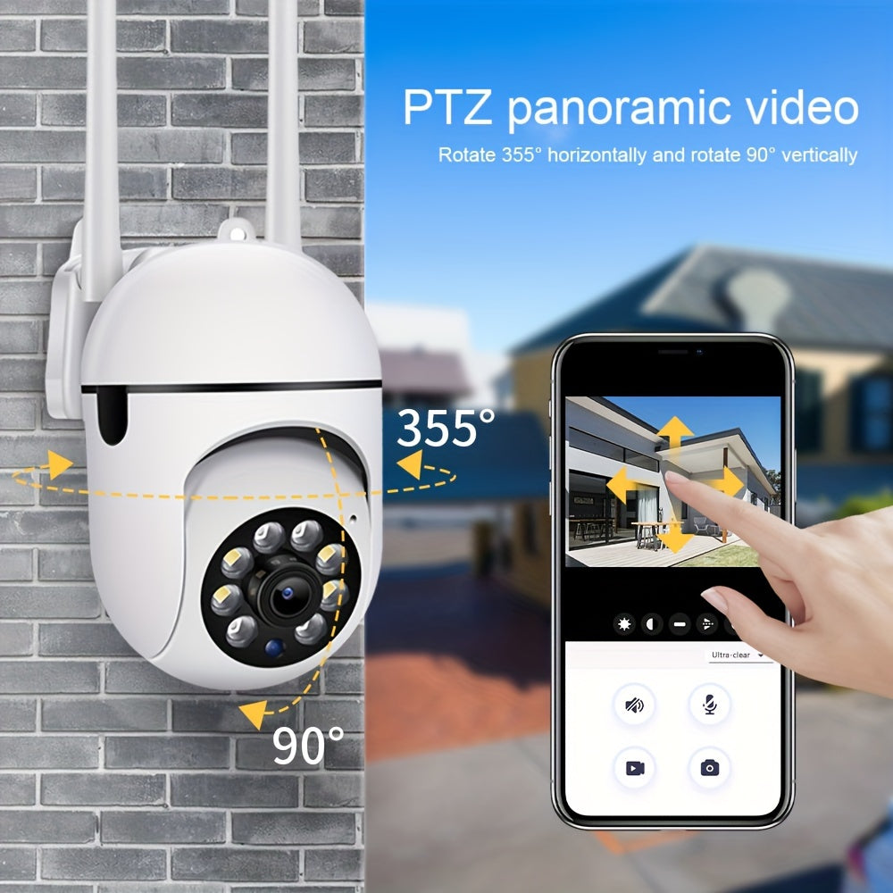 HD WiFi security camera with 1080P night vision, AI motion detection, 355° intercom, dual audio, indoor/outdoor surveillance system powered by USB.