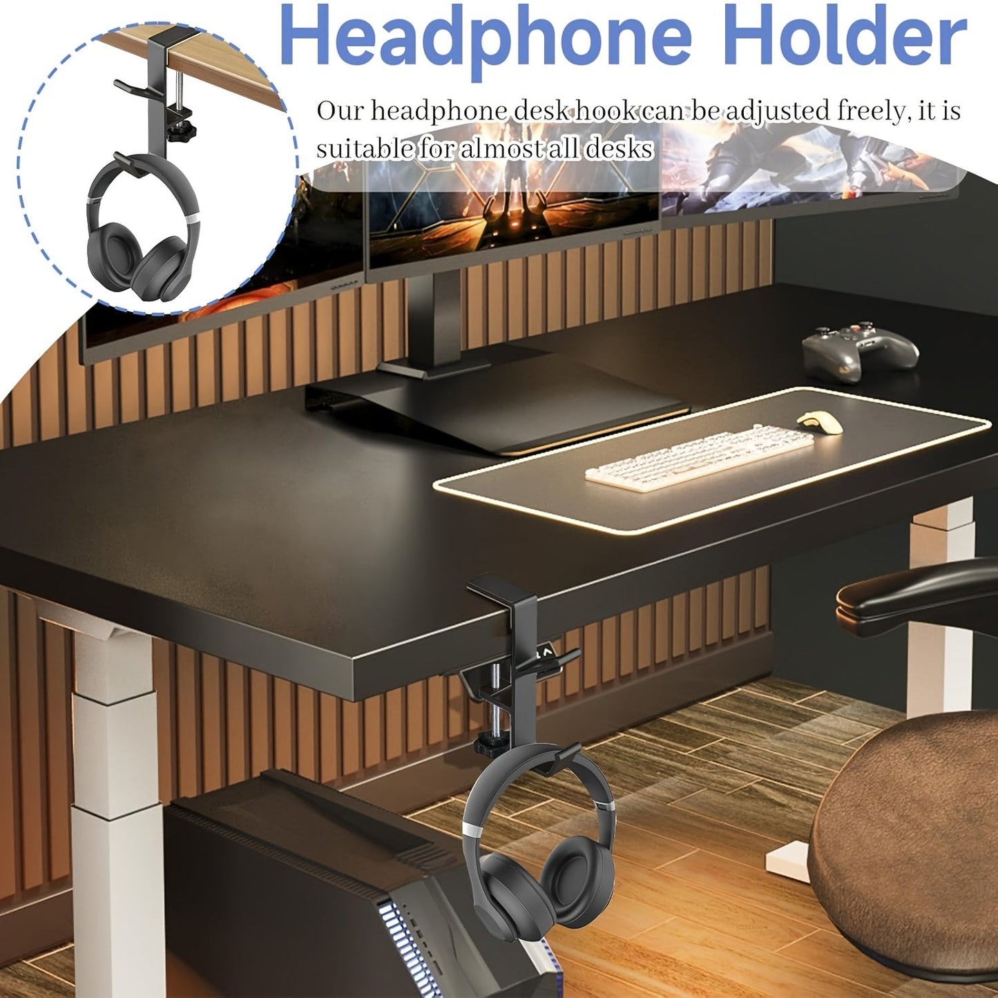 Two pieces of under desk hooks for backpacks - convenient and portable, perfect for student desks. Designed to fit women's bags and handbags, suitable for surfaces ranging from 1.02 to 4.98cm in thickness.