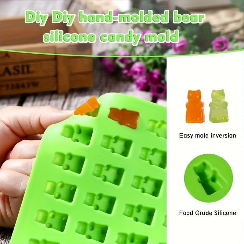 50-cavity silicone gummy bear molds for candies, chocolates, jelly, and dog treats, flexible and heat-resistant.