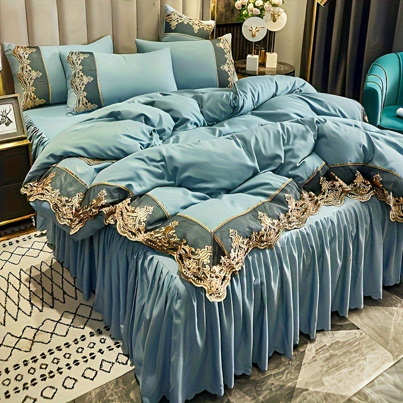 Lace bedding set in various colors with quilt cover and matching pillowcase. Available in two or three piece set.