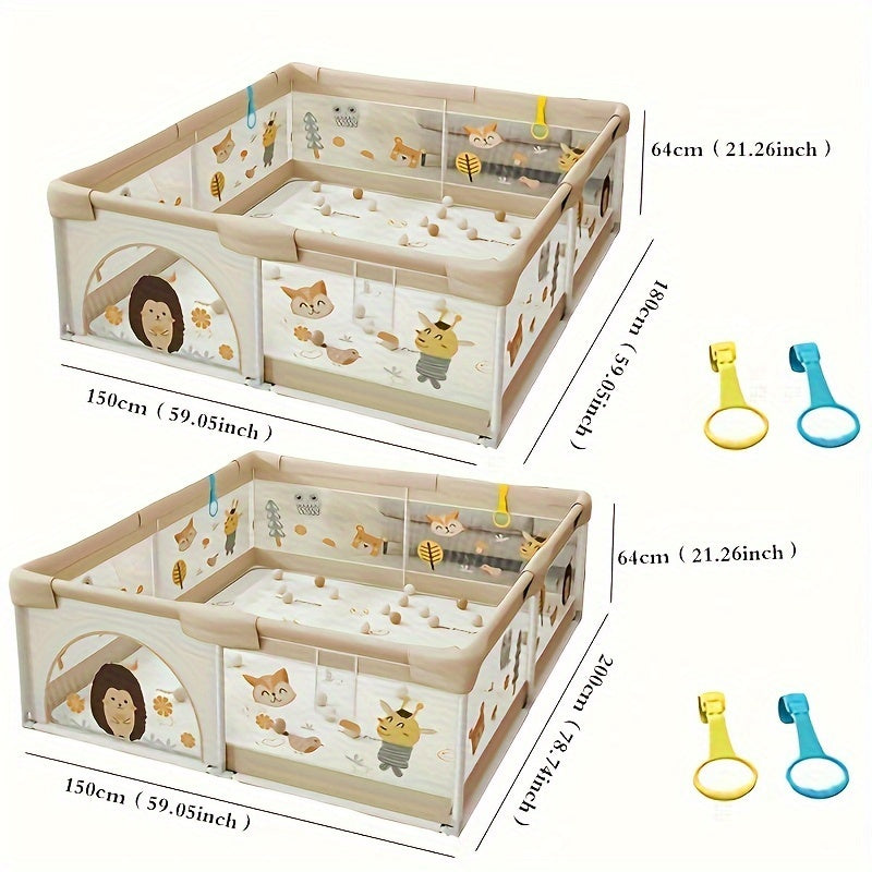 Little Hedgehog Pattern Playpen: Indoor and Outdoor Activity Center with Gate and Non-Slip Base