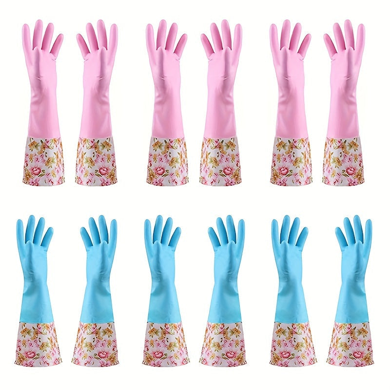 Latex-Free Household Gloves Set of 6, Featuring Soft Lining & Long Cuff for Ultimate Protection - Waterproof PVC Gloves Perfect for Outdoor, Bathroom, Kitchen Use - Medium Size in Blue & Pink