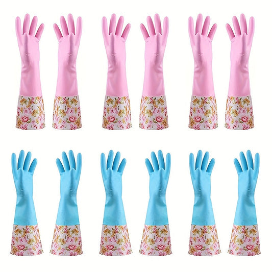 Latex-Free Household Gloves Set of 6, Featuring Soft Lining & Long Cuff for Ultimate Protection - Waterproof PVC Gloves Perfect for Outdoor, Bathroom, Kitchen Use - Medium Size in Blue & Pink