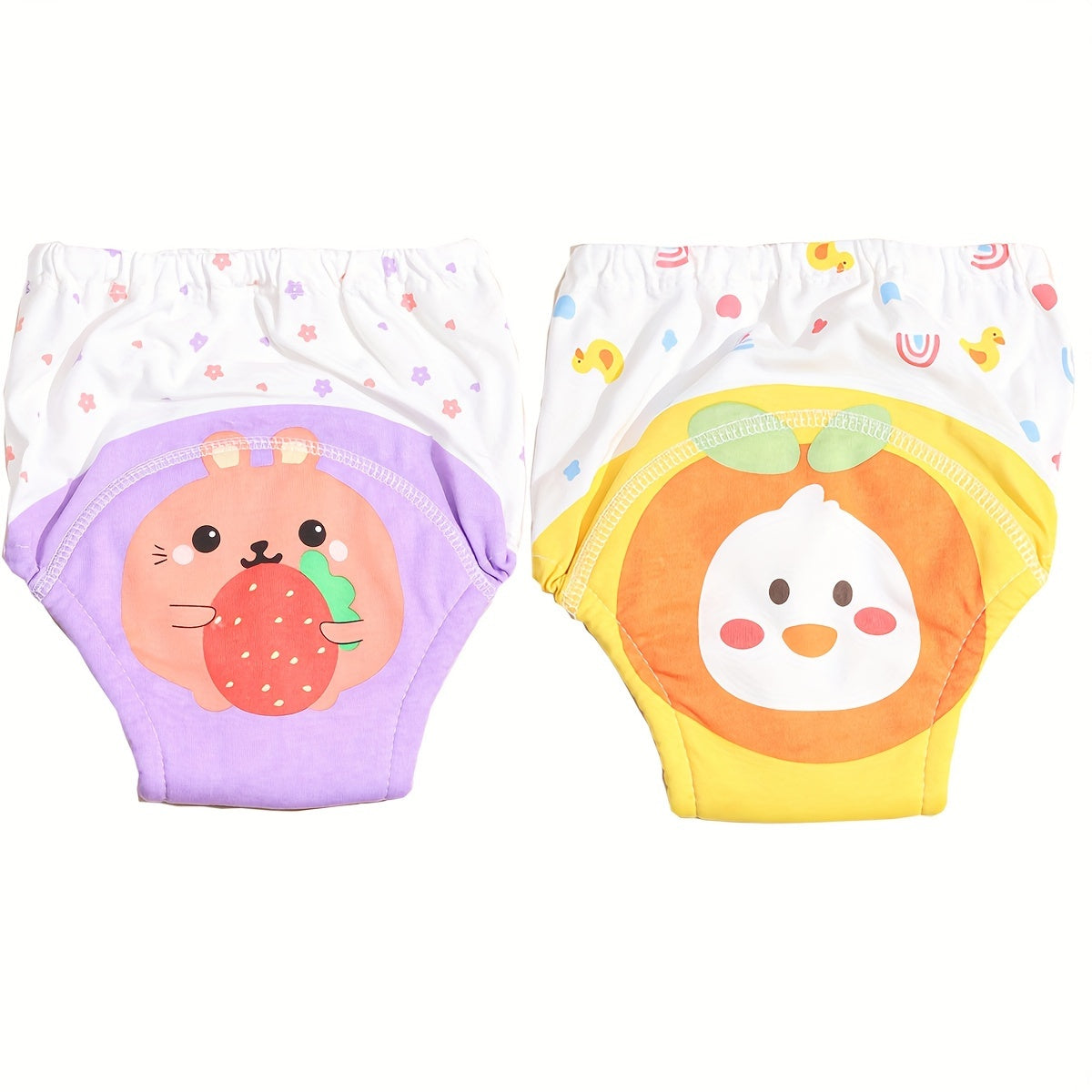 Cotton Training Pants 2-Pack for Toddlers Ages 0-3, Waterproof Baby Underwear with Cartoon Prints, Unisex Learning Diapers, Breathable Cloth Potty Training Pants