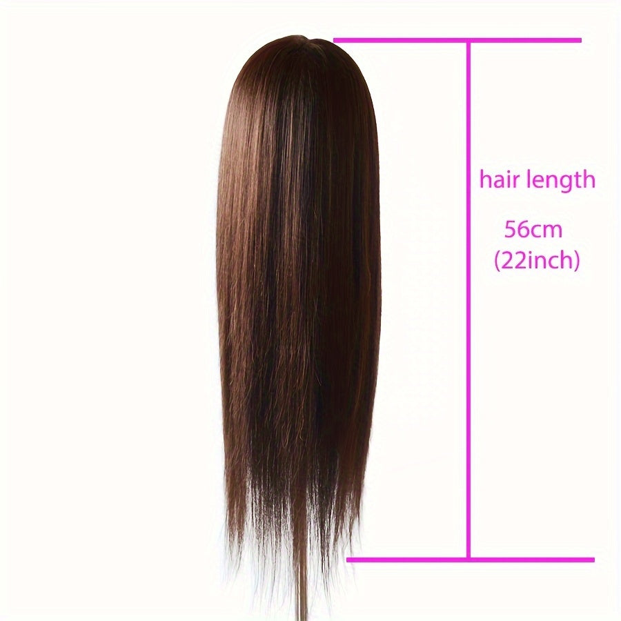 Mannequin head with 85% real human hair for professional hair styling, includes stand for braiding, curling, and perm practice.