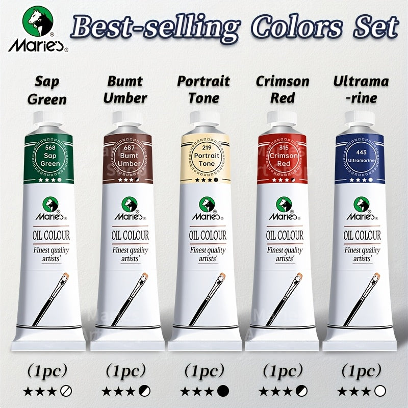 Marie's 5-piece oil paint set, 1.7 fl. oz each - vibrant colors for artists and students, professional quality.