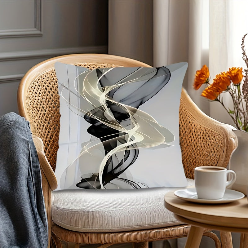 These modern abstract throw pillow covers measure 44.96cm x 44.96cm and do not include a pillow core. Made of 100% polyester, they are machine washable and feature a stylish geometric pattern in gray. The zipper closure makes them easy to use and