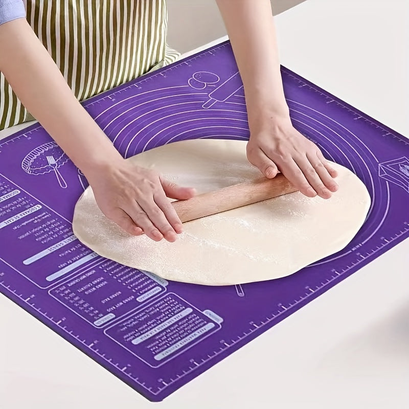 One piece of baking mat with measurements for rolling pastry dough, non-stick table sheet for baking supplies, perfect for rolling out pizza dough or cake batter in the kitchen.