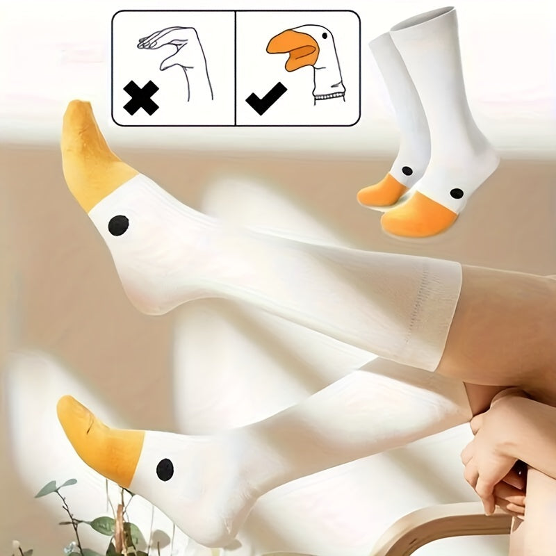 Women's knee-high socks, featuring a funny goose design, comfy and trendy.