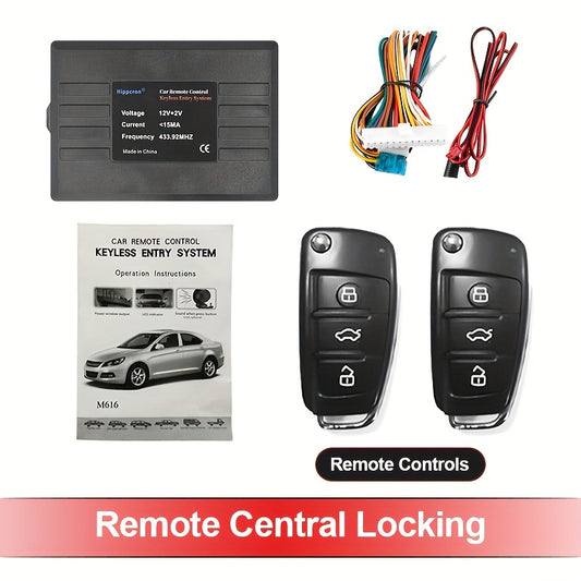 HIPPCRON ZKS-02 PE material car remote control keyless entry system with 2 keys, vehicle door/trunk locking/unlocking, window roll-up, and find car function. Easy DIY installation.