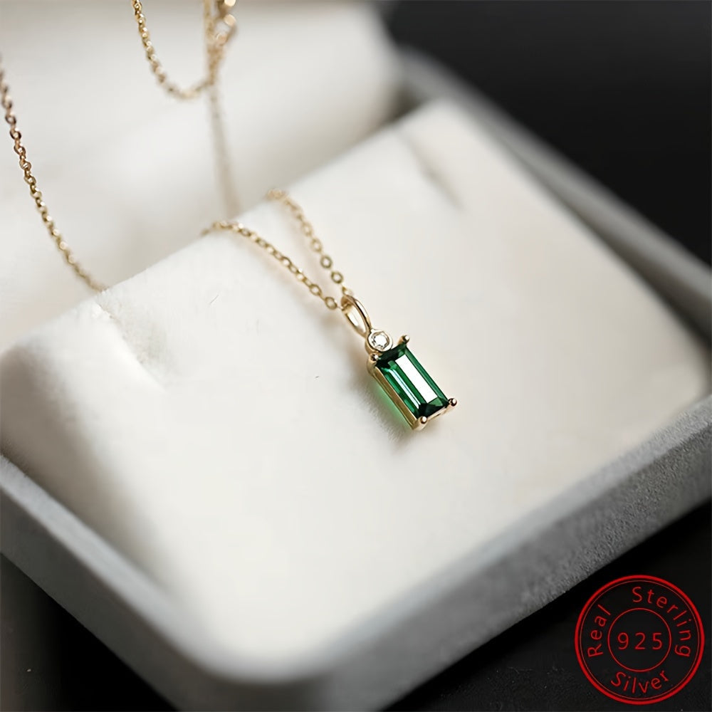 Green Zirconia Pendant Necklace in 925 Sterling Silver for Women, Perfect for Mother's Day or Anniversary Gift.