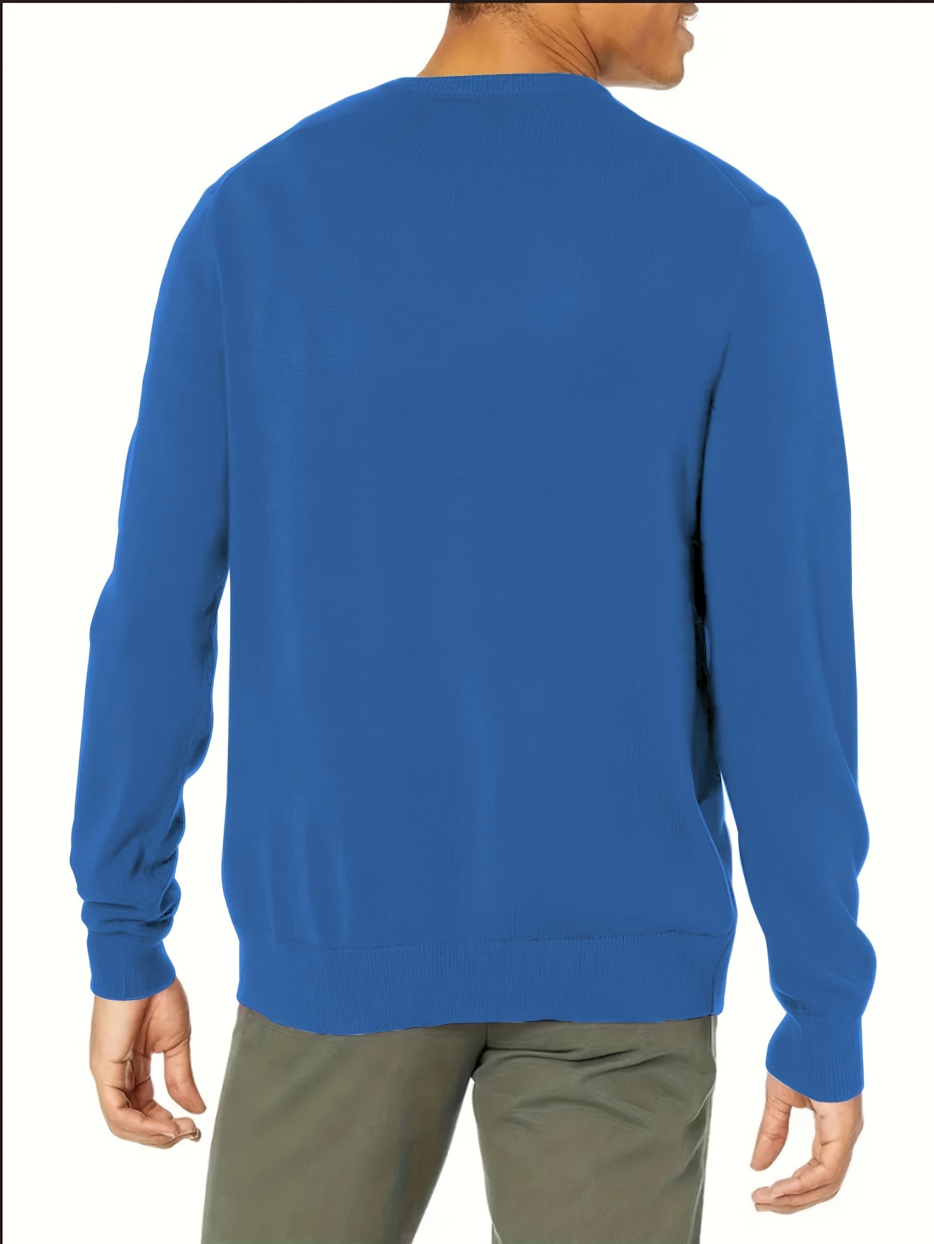 Men's premium solid color knit sweater, warm and comfortable with long sleeves. Ideal for fall/winter outdoor activities. Made with a rayon blend.