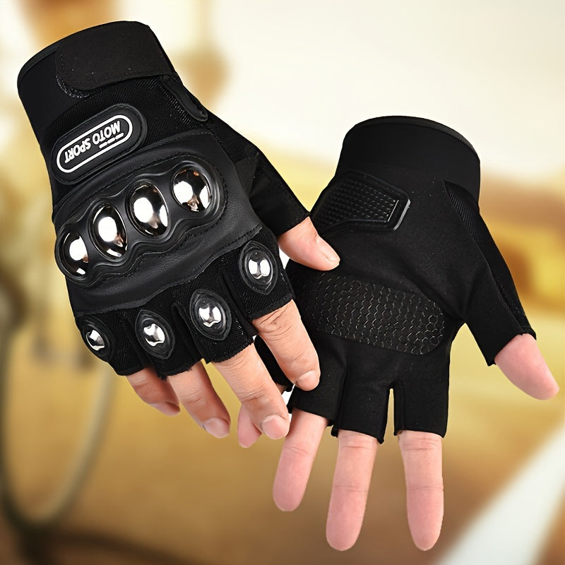 Black Steel Outdoor Knuckle Motorcycle Power Sports Gloves - 1 pair