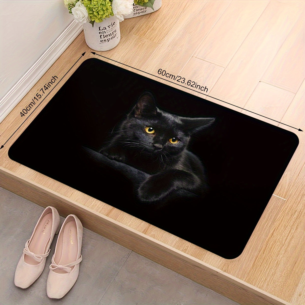 Adorable Black Cat Print Doormat: Anti-Slip, Stain-Resistant, Cozy Polyester Rug for Home, Kitchen, Bedroom, Restaurant, Daycare, Office, and Decor