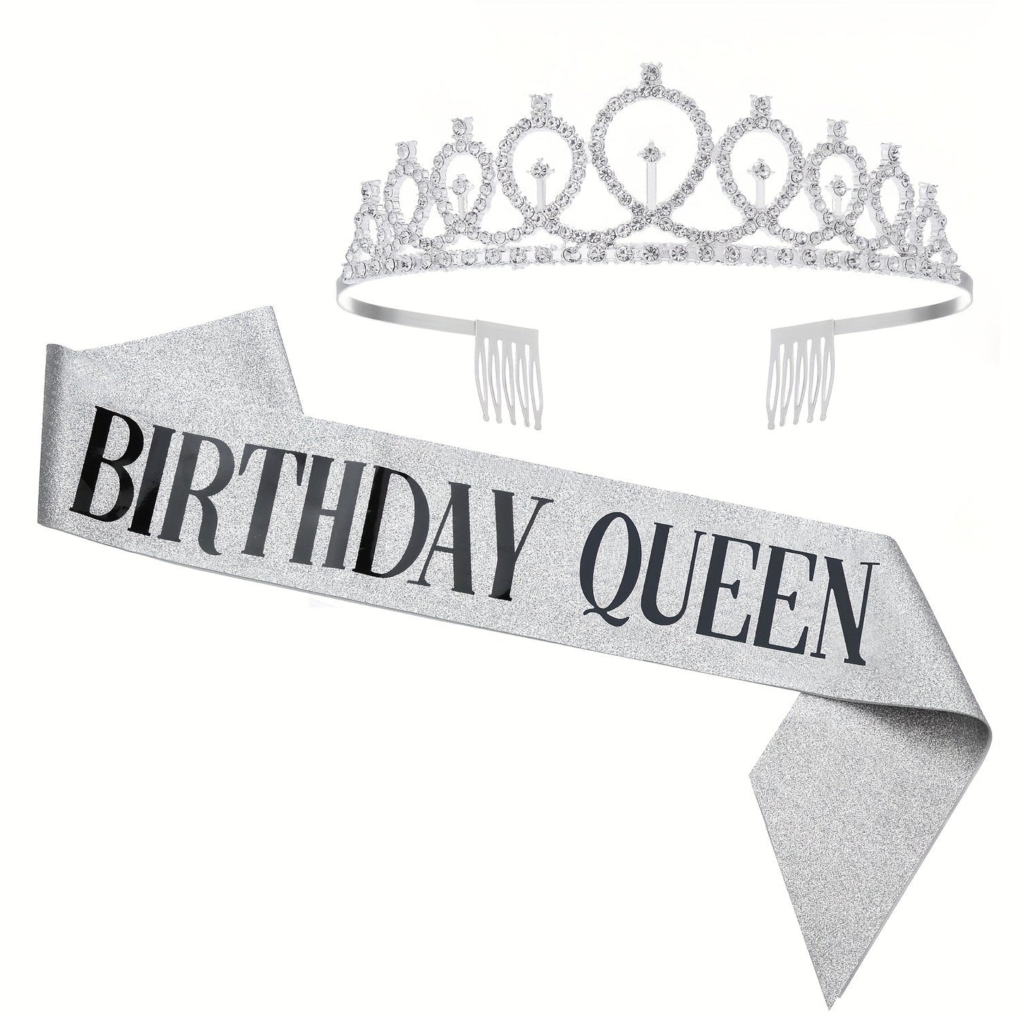 Birthday Party Crown Headband Set - Includes Birthday Queen/Girl Shoulder Strap and European/American Hairband Etiquette Strap