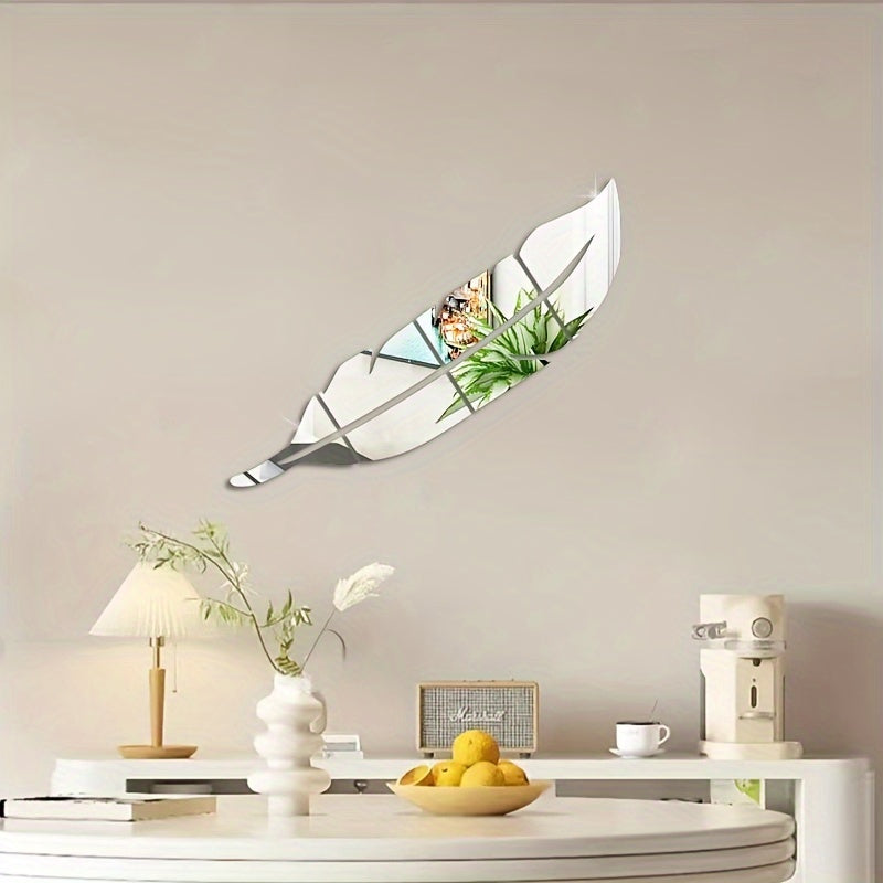 Acrylic Feather Mirror Wall Sticker for Living Room and Bedroom Decor