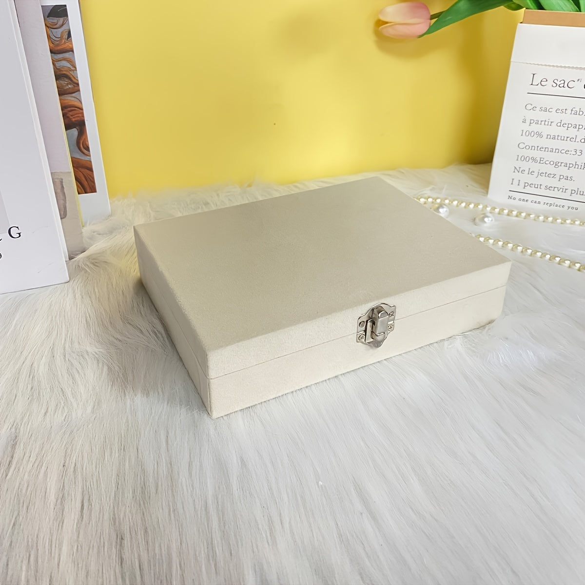 Velvet jewelry organizer box with flip cover for rings, necklaces, and accessories. Ideal gift for women and jewelry making. Great for display and packaging supplies. Perfect for beading