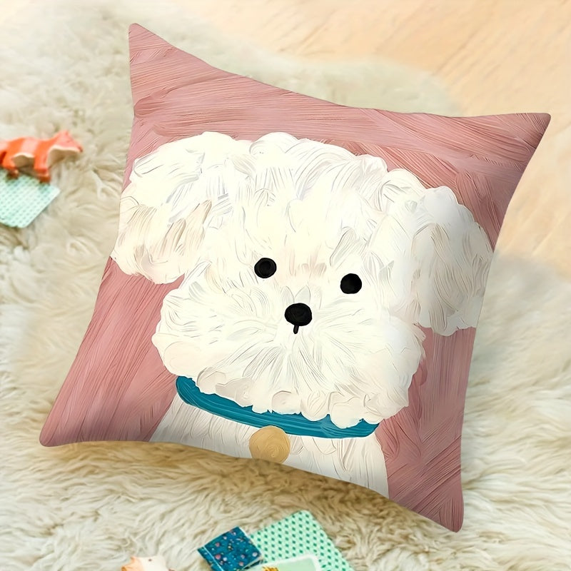 Add a touch of charm with this adorable Double-Sided Puppy Print Throw Pillow Cover. Made from elegant polyester with a zip closure, this cover is machine washable and perfect for adding a cozy feel to your living room or office. (Pillow not included)