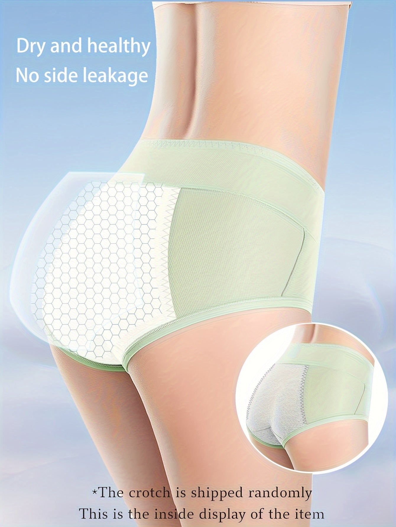 3 breathable ice silky menstrual panties for women feature a leak-proof, comfortable fit for postpartum and physiological needs. Available in black, mint green, and light beige/peach, these