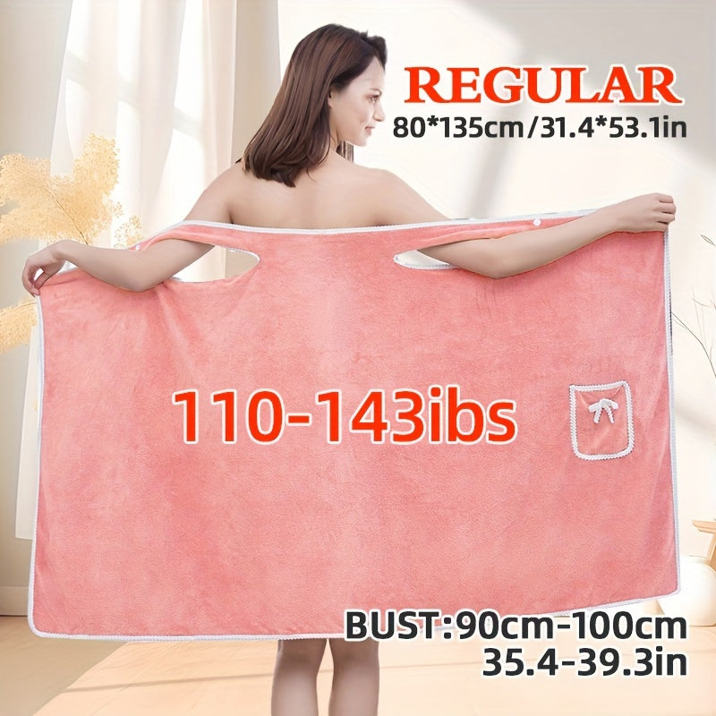 1pc Cute Bow Soft Shower Skirt for Women, Wearable Bath Towel with Pocket, Adjustable for Home and Travel