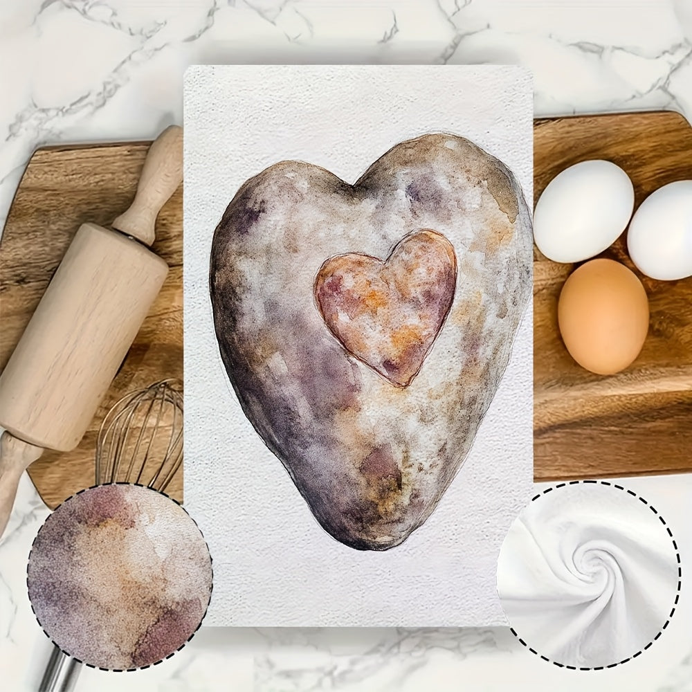 Two ultra-soft kitchen towels with a Valentine's potato design. These towels are highly absorbent and perfect for holiday decoration. They are machine washable and measure 40.64X60.96 cm.