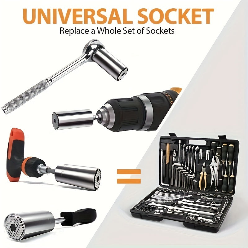 Multi-functional 7-19mm hexagonal universal torque wrench socket.