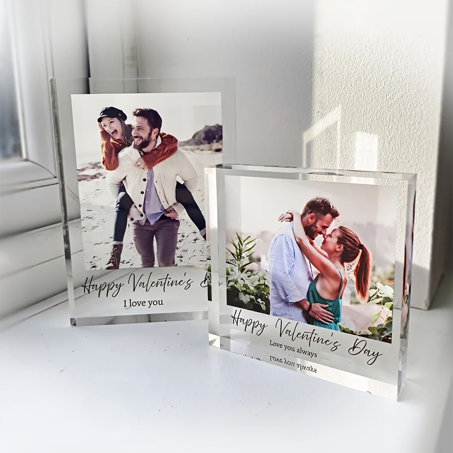 Acrylic Photo Block with Custom Engraving for Special Occasions - Perfect for Valentine's Day, Anniversaries, Birthdays, and Home Decor - Thoughtful Christmas or Valentine's Gift Idea.