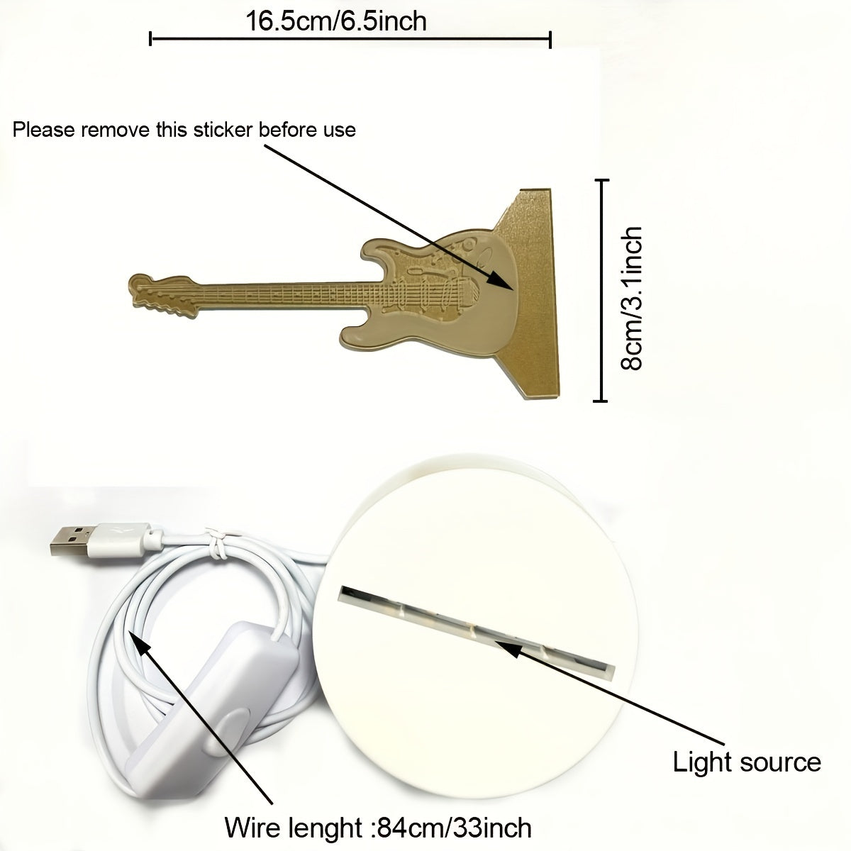 3D gitara tungi chirog'i, iliq oq asos bilan, do'stlar uchun mukammal sovg'a yoki xona bezatish uchun.