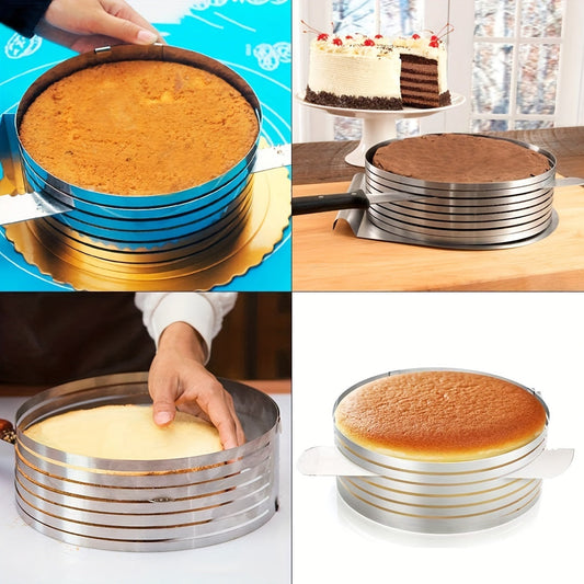 Cake Slicing Tool - Adjustable Stainless Steel Cake Cutter Ring with 7 Levels for Perfect Slices - Two Size Options Available: 15.24-20.32cm or 22.86-30.48cm