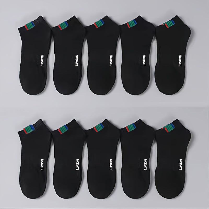 10 pairs of sweat-absorbent low-top invisible socks for spring and summer, available in solid colors. Sweat-resistant.