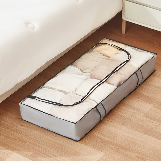 Large Under-Bed Storage Bag by AOLORES - Waterproof PEVA Material, Foldable and Portable Organizer for Clothes and Comforters - Grey Color, Size 104.14x45.72x15.24 cm, Features Lid and Handles