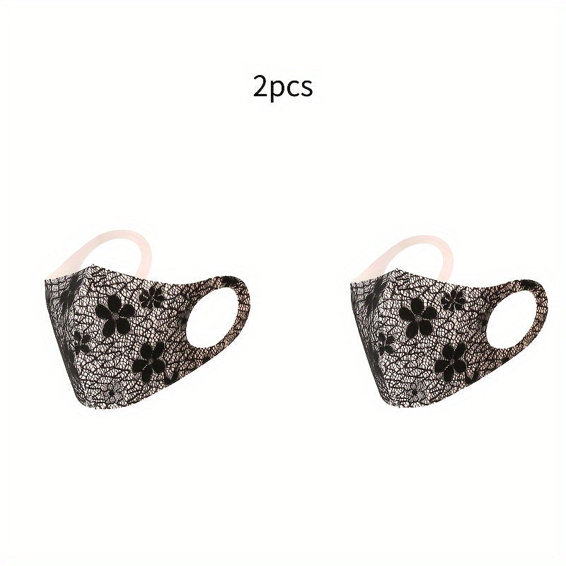 Stylish Lace Face Mask Set Featuring Floral Design - Includes 2 Masks, Reusable and Breathable, Ideal for Outdoor Activities and Sun Protection