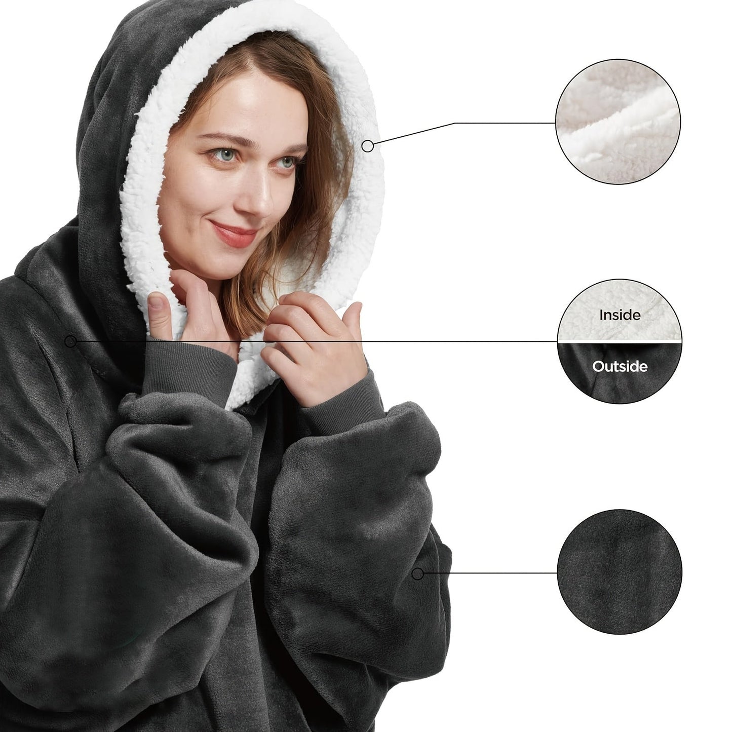 Oversized Wearable Blanket Hoodie with Sleeves - Cozy Hooded Blanket Perfect for Gifts for Girlfriend, Women, and Mom. Thickened and Super Soft material for ultimate comfort. Keep warm in this comfortable wearable hoodie blanket designed for adults.