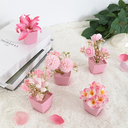 5 Mini artificial potted flowers for desktop decoration