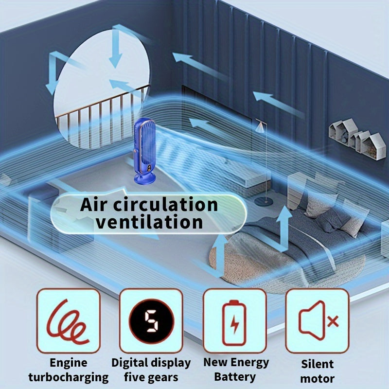 Portable Air Conditioner with Large Battery and Dual Motors, Household Small Air Cooler with 5-Speed Cooling Fan, 720° Surround Air Blower for Office, Tourism, Camping, and Outdoor RV. Also doubles as a portable USB fan, perfect for Christmas and