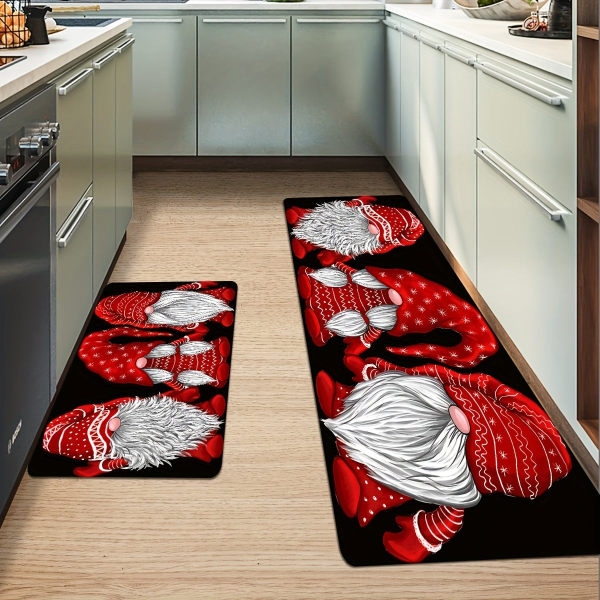 Get into the holiday spirit with this festive Christmas faceless gnome kitchen runner rug! This non-slip rug is stain resistant, waterproof, and perfect for adding a touch of Christmas cheer to your home. Whether you place it in your living room