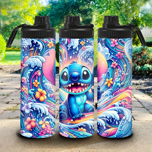 Blue cartoon character stainless steel tumbler for cold/hot beverages, perfect Christmas or birthday gift, hand wash, BPA-free.