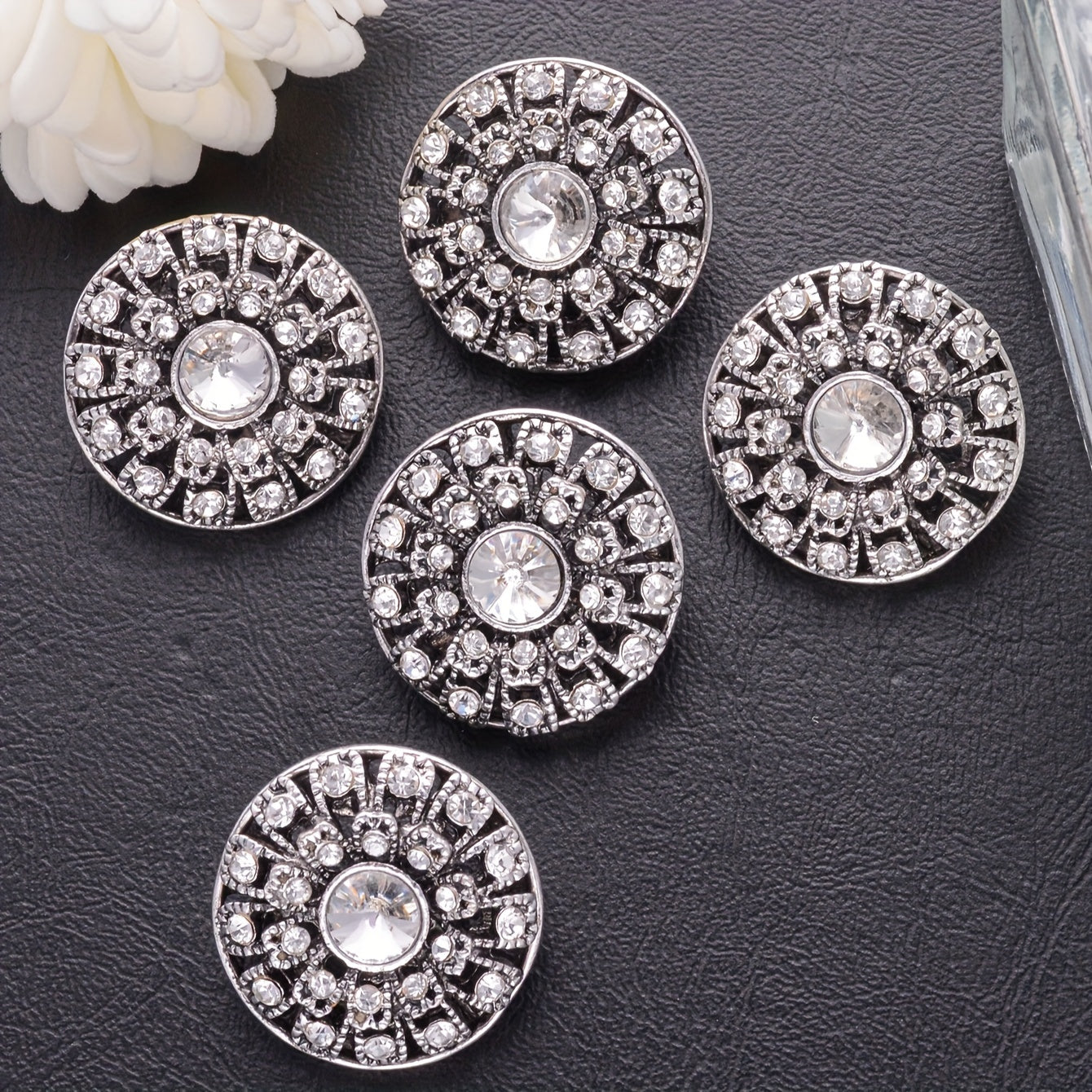 Set of 5 Vintage Round Rhinestone Buttons - Stylish Hollow Design for Sweaters, Blazers, Coats, and DIY Fashion Projects