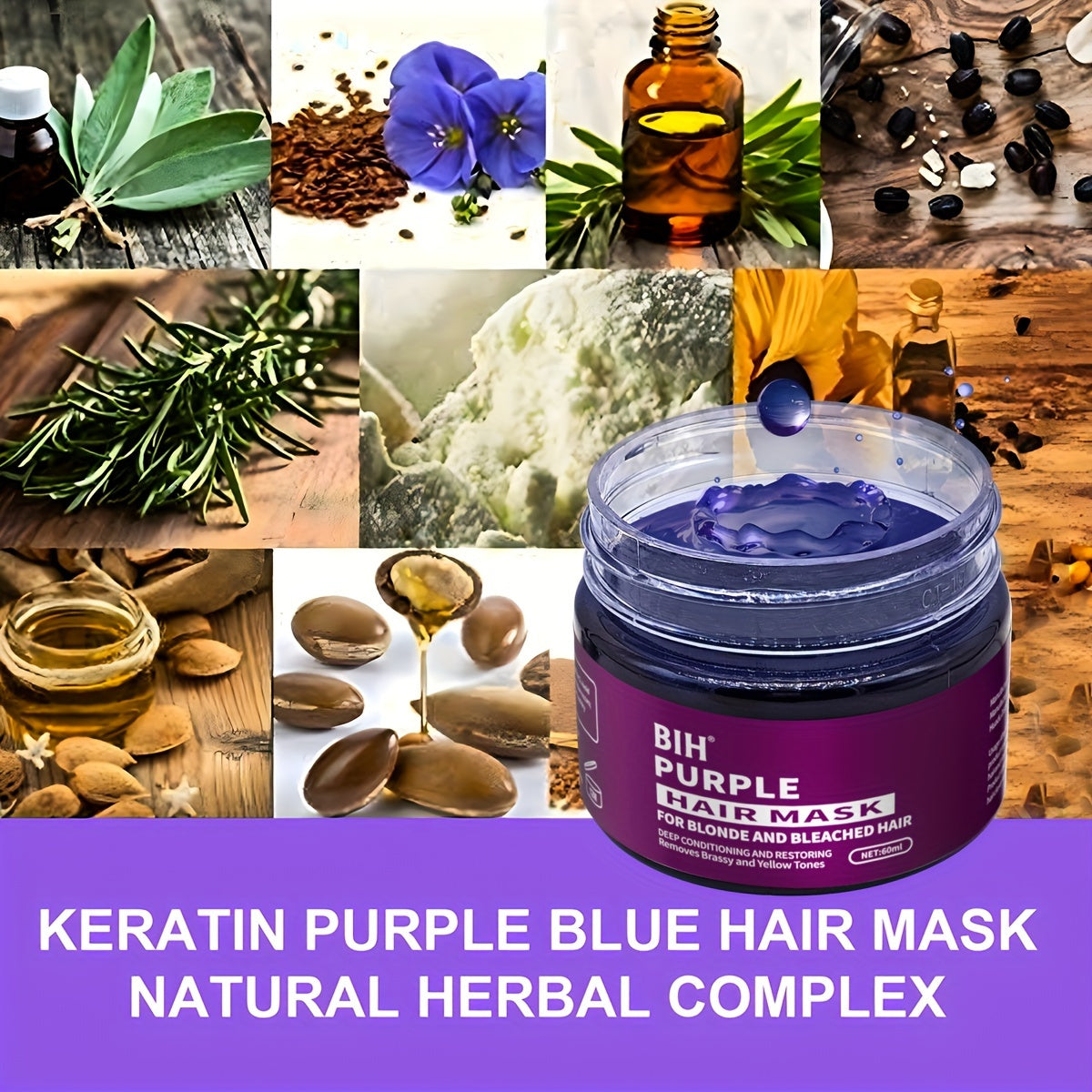 BHI Purple Hair Mask brightens and tones blonde to platinum hair by neutralizing yellow tones.