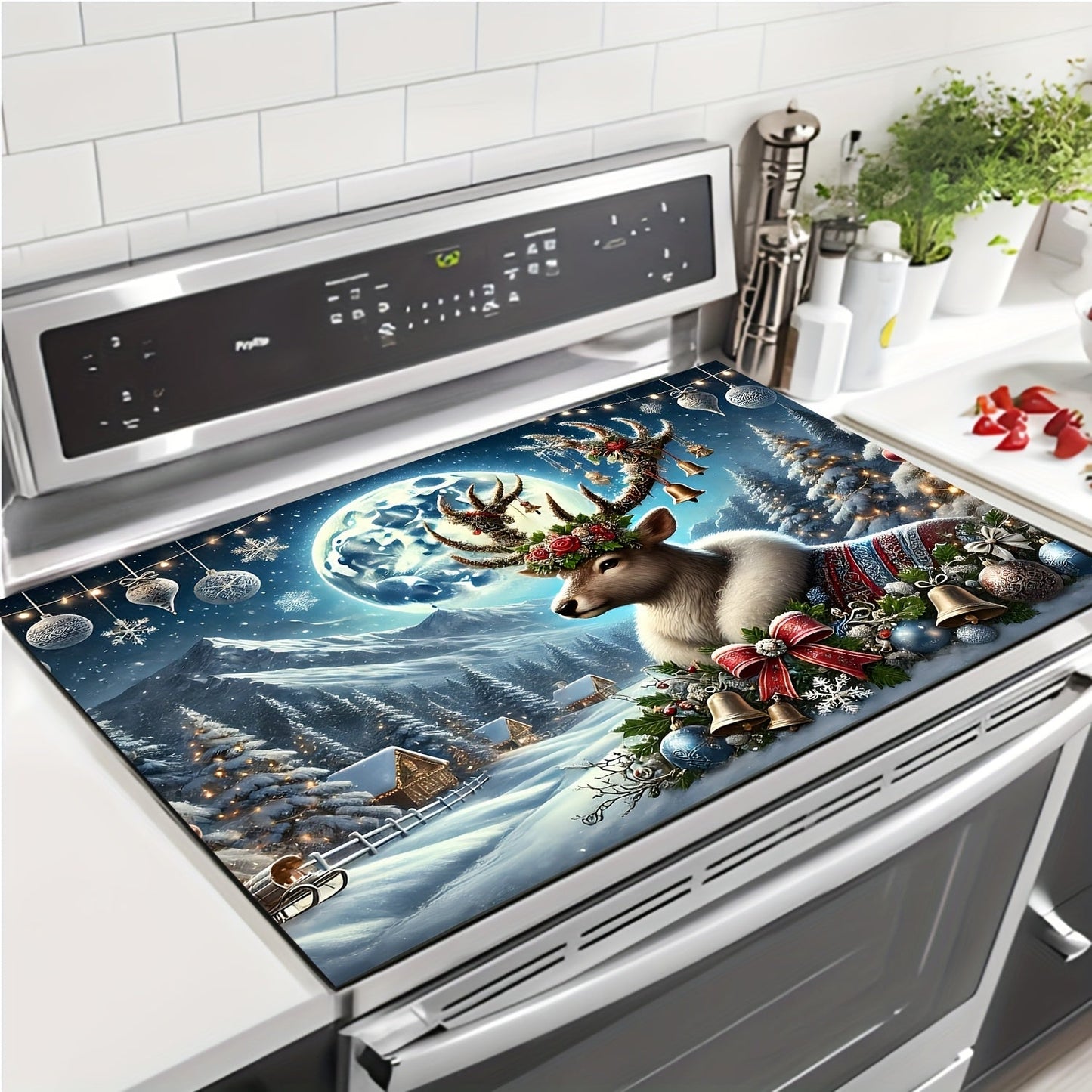 Protect your stove top with our Festive Christmas Deer Stove Top Protector! This non-slip, waterproof, and heat resistant cover is perfect for electric glass stoves, cooktops, washers, dryers, and ironing mats. Easy to clean and no electricity needed.