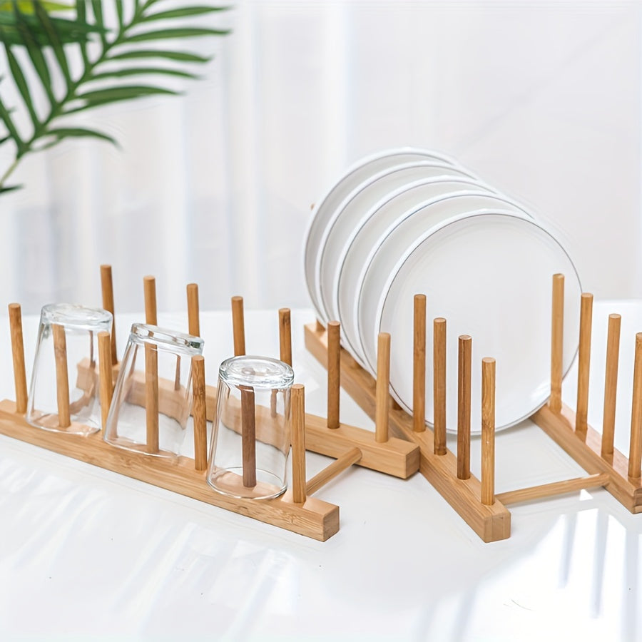 Premium Bamboo Dish Rack featuring a Cup Holder - Organize Your Kitchen with this Space-Saving Storage Solution, Made from Durable Hardwood, Equipped with Glassware Display and Drainage System, Ideal for Home or Supermarket Use, Essential Kitchen